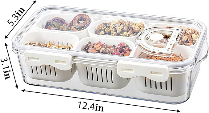 2Pack Divided Food Serving Tray with Lids Stackable Snackle Box for Candy Nuts Spice Fruit&Veggie Container with 6 Small Dividers Plastic Storage Bins for Fridge Pantry Freezer - Image 3