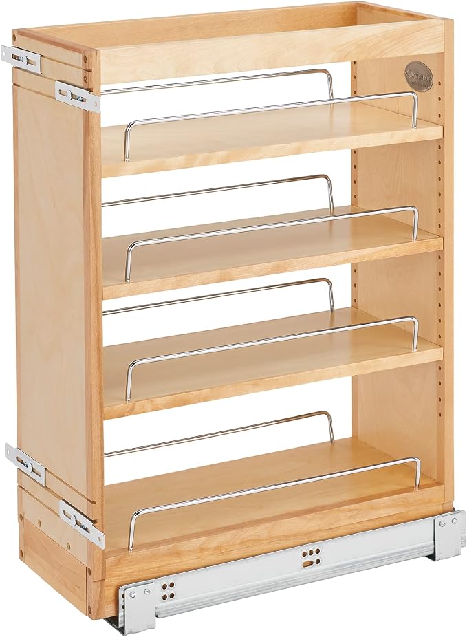 Rev-A-Shelf Pullout Base Cabinet Organizer, Adjustable Shelves for Full Height Kitchen or Vanity Cabinets, Maple Wood, 448-BC19-8C by Rev-A-Shelf
