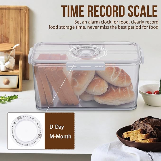 Gifhomfix Bread Box Bread Boxes for Kitchen Counter Airtight, Time Recording Bread Storage Container with Lid, Bread Keeper for Homemade Bread, Toast, Bagel, Donut and Cookies, White - Image 4
