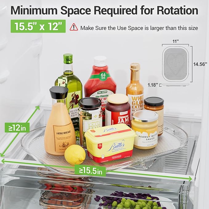LAMU Lazy Susan Turntable Organizer for Refrigerator Organizers and Storage Fridge Organization, Condiment Organizer for Kitchen, Table Top, Cabinet, Pantry, Countertop, 14.56''x11'', 2 Pack - Image 2