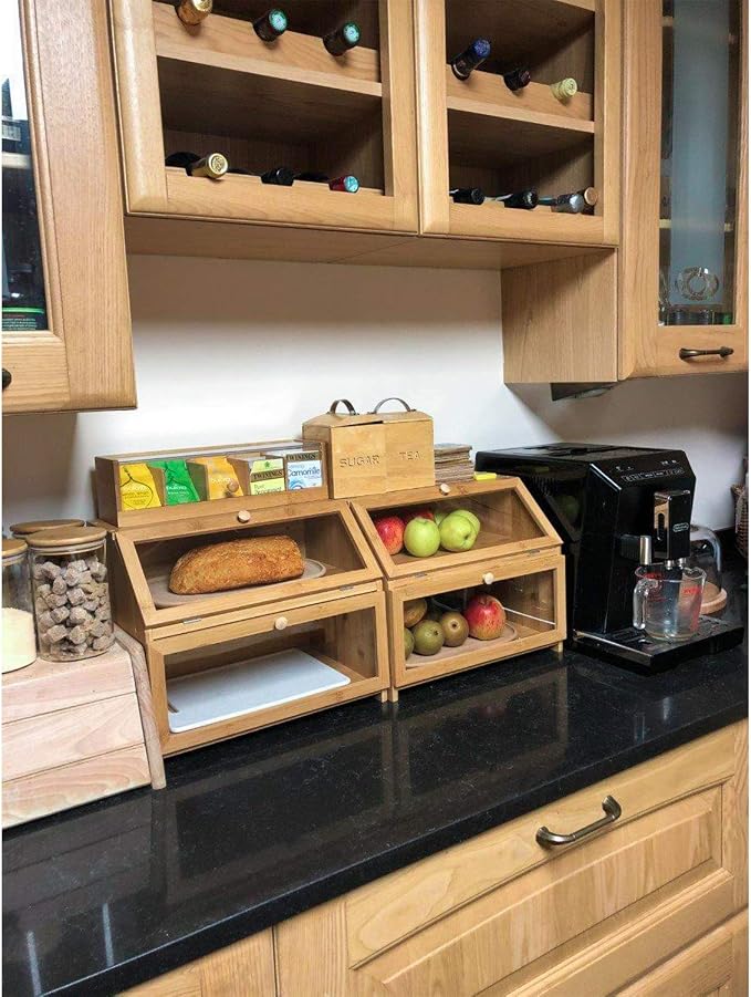 HOMEKOKO Double Layer Bread Box for Kitchen Countertop, Natural Bamboo | Keeps Bread Fresh 3-4 Days, Large Capacity Fits 2+ Loaves, Suitable For Home Kitchen Food Storage Use, See-Through Window - Image 3