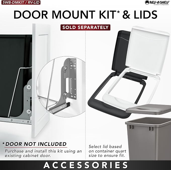 Rev-A-Shelf Double Pullout Garbage Trash Cans for Kitchen Cabinets, 35 Qt | Large Capacity Waste/ Recycling Bins, Heavy Gauge Wire Construction, with Full Extension Slides, Black, RV-18KD-18C S - Image 6