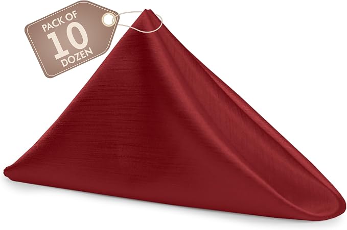 17x17-Inch Shantung Cloth Napkins, Cherry Red, Set of 120 | Bulk Case of 10 Dozen, Satin, Square, 100% Polyester Fabric, Reversible, Faux Dupioni Silk Reverse Side, Machine Washable by UltimateTextile