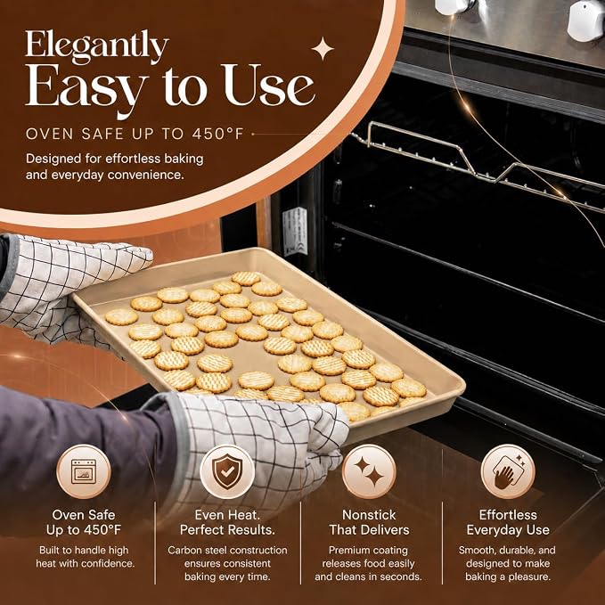Nonstick Bakeware Set 8 Piece - Stackable Baking Pan Set, Oven safe 450°F, Carbon Steel Baking Set with Muffin, Loaf, Cookie Sheets & Roaster, Easy Storage, BPA-Free (Beige) - Image 5