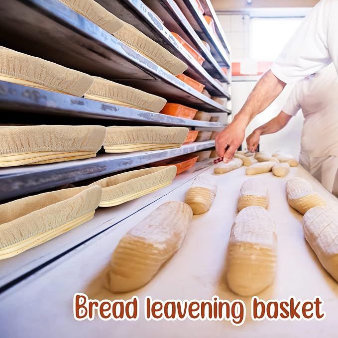 4 Pieces 13.8 Inch Banneton Bread Proofing Basket Oval Long Bread Proofing Basket Banneton Basket Dough Proofing Basket with Liners and Scatters for Home Sourdough Bread Baking - Image 4
