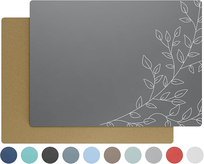Royalty Art Boho Placemats, Set of 4, Dark Gray, Cork Backed | Wipeable heat resistant surface, kitchen and dining table protection, floral farmhouse pattern - Image 8
