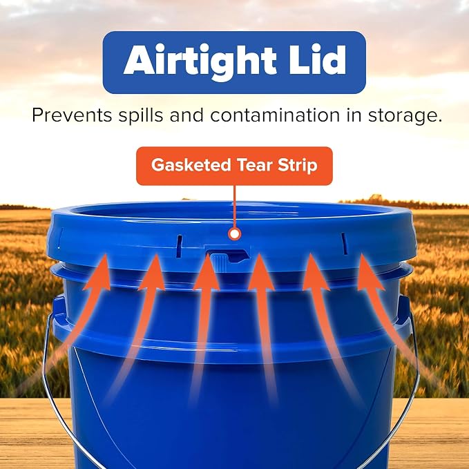 5 Gallon Bucket - Food Grade w/Lid BPA-Free, 60 Pack - Blue | Airtight Gasketed Tear Strip Lid, Heavy-Duty 90 Mil HDPE Plastic Pail, Bulk Storage, Food Safe Durable Container, Made in USA - Image 6