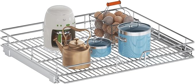 Pull Out Cabinet Organizer, 27" W x 21.5" D, Heavy Duty Chrome Slide Out Shelf for Wide Base Cabinets, Sliding Wire Basket Drawer for Pots, Pans, Appliances & Pantry Storage by Unknown