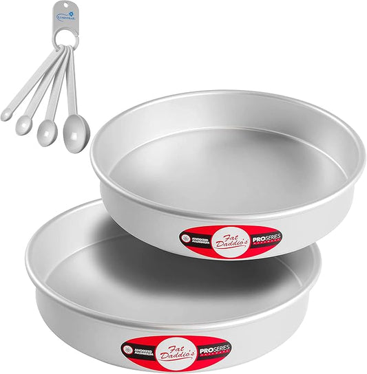 Lumintrail Fat Daddios Anodized Aluminum Tiered Round Cake Pans Bundle with a Spoon Set (10" Diameter (Set of 2), 2" Deep) by Lumintrail