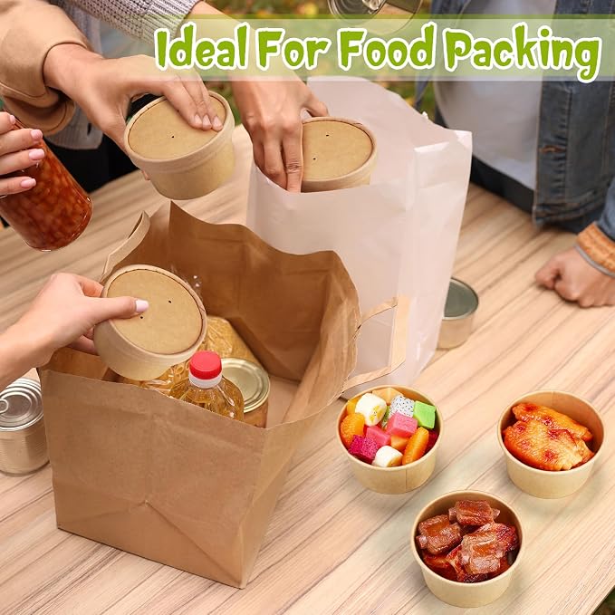 Fulmoon 100 Pack Paper Soup Containers with Lids Disposable Paper Food Containers with Vented Lid Kraft Ice Cream Cake Dessert Cups Soup Bowl for Party Hot Food Fruit Microwave(6 oz,Brown) - Image 5