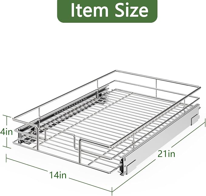 LOVMOR Pull Out Cabinet Organizer 14"W x 21"D, Kitchen Cabinet Pull Out Shelves Slide Out Storage - Image 3