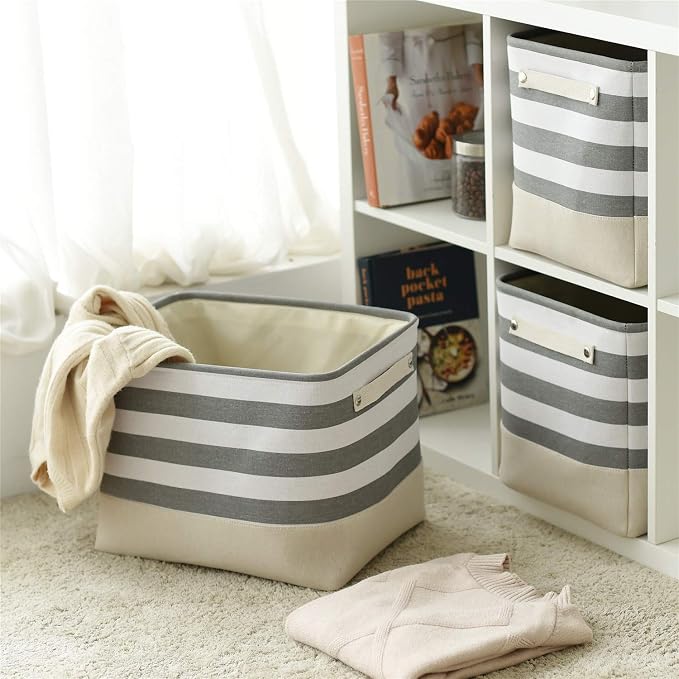Extra Large Cube Storage Bins Baskets for Organizing, Sturdy Fabric Storage Basket Cube W/Handles, Decorative Foldable Storage Baskets for Shelves Closet Nursery Toy (3 Pack 16×12×12inch) - Image 3