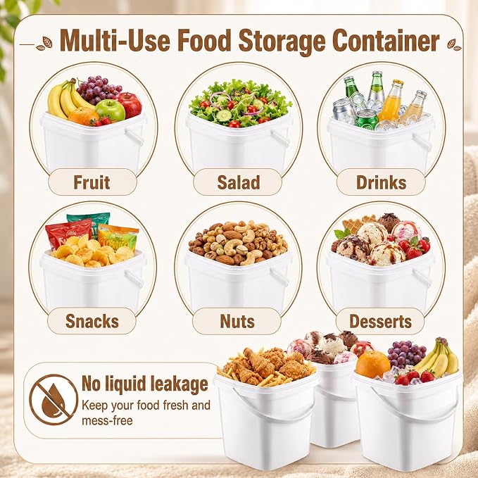 36 Pack 68 oz Ice Cream Buckets with Lids and Handles Food Grade Ice Cream Storage Containers White Reusable Plastic Stackable Tub with Airtight Seal for Commercial Kitchen Fruit Liquid Deli - Image 6