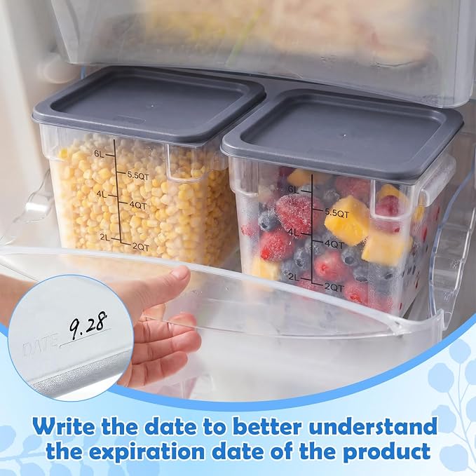 2 Pcs Square Food Storage Container Polycarbonate Clear Food Container with Gray Lid Commercial Rice Storage with Gray Graduations for Commercial Kitchen(8 Qt) - Image 4