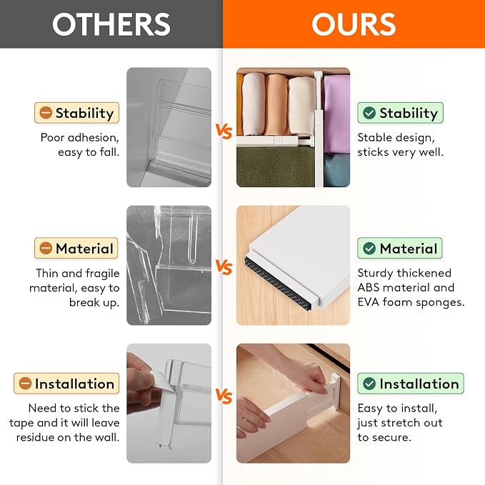 Lifewit 4" High Upgrade Drawer Divider, Adjustable Drawer Organizer Clothes | 5 Pack 11"-17" Expandable Beige Plastic Drawer Separator for Dresser, Kitchen, Closet, Nursery, Office Organization & Storage - Image 4