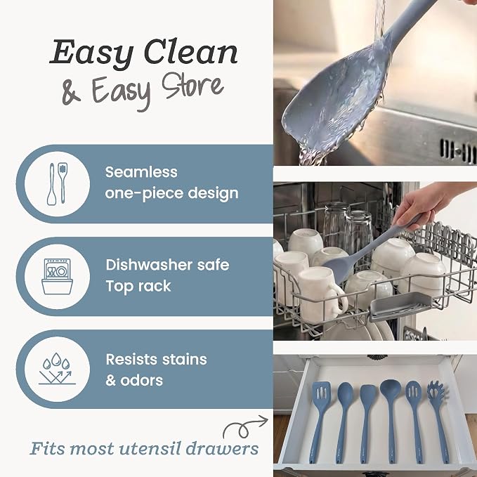 Starpack Like a Boss XL Silicone Cooking Utensils Set (6-Piece, 13.5") - LFGB Certified, 600°F Heat Resistant, BPA-Free - Heavy-Duty Steel Core, Dishwasher Safe - for Nonstick Cookware, Light Blue - Image 8