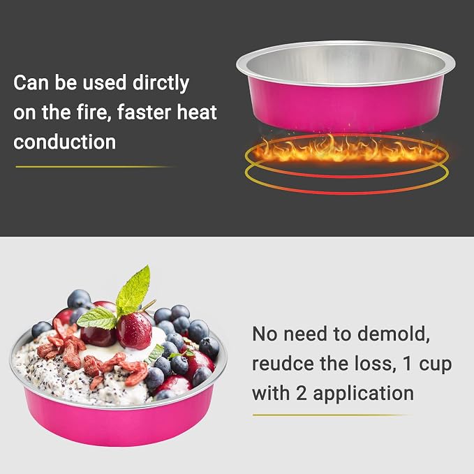 Beasea Disposable Cupcake Pans with Lids, 100 Pack 4 Inch 8oz Rose Red Aluminum Baking Foil Tins Small Round Tart Containers for Individual Dessert Muffin Cheesecake Ramekins Quiche Oven Dishes - Image 3