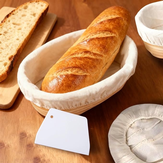8 Sets Bread Proofing Baskets Bulk Banneton Bread Proofing Basket with Cloth Liners and Dough Scrapers Natural Rattan Banneton Sourdough Bowl Basket for Bakers(10 Inch) - Image 4