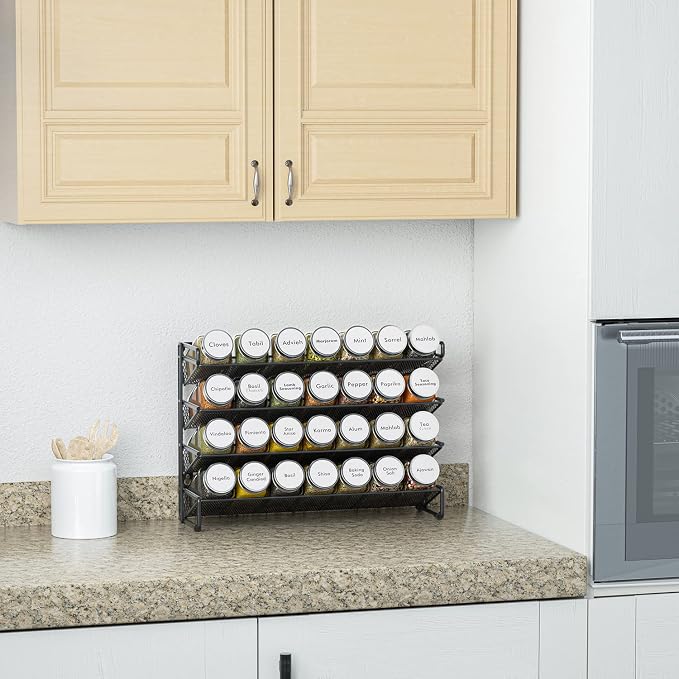 SpaceAid Spice Rack Organizer with 28 Spice Jars, 386 Spice Labels, Chalk Marker and Funnel Set for Cabinet, Countertop, Pantry, Cupboard or Door & Wall Mount - 28 Jars, 13.4" W × 10.8" H, White - Image 3