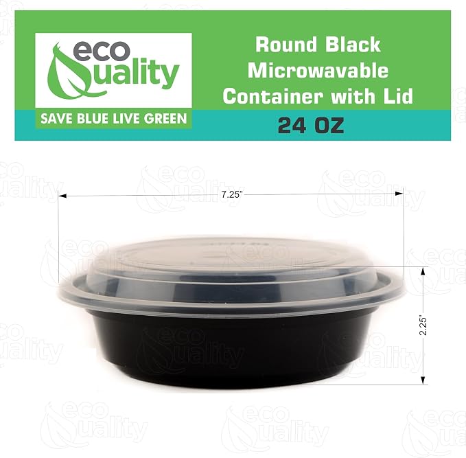 24 oz Plastic Meal Prep Containers with Lids - Round Food Storage Container Microwave Safe - BPA-Free, Stackable, Reusable, Dishwasher, Freezer Safe, Disposable (Black) (300) - Image 3