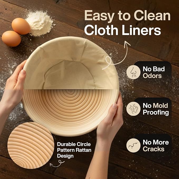 Sourdough Starter Kit | 9" Round & 10" Oval Banneton Bread Proofing Baskets | Sourdough Bread Baking Supplies with Silicone Sling Dough Whisk, Scrapers Lame, Detailed Guide & Recipes & more - Image 4