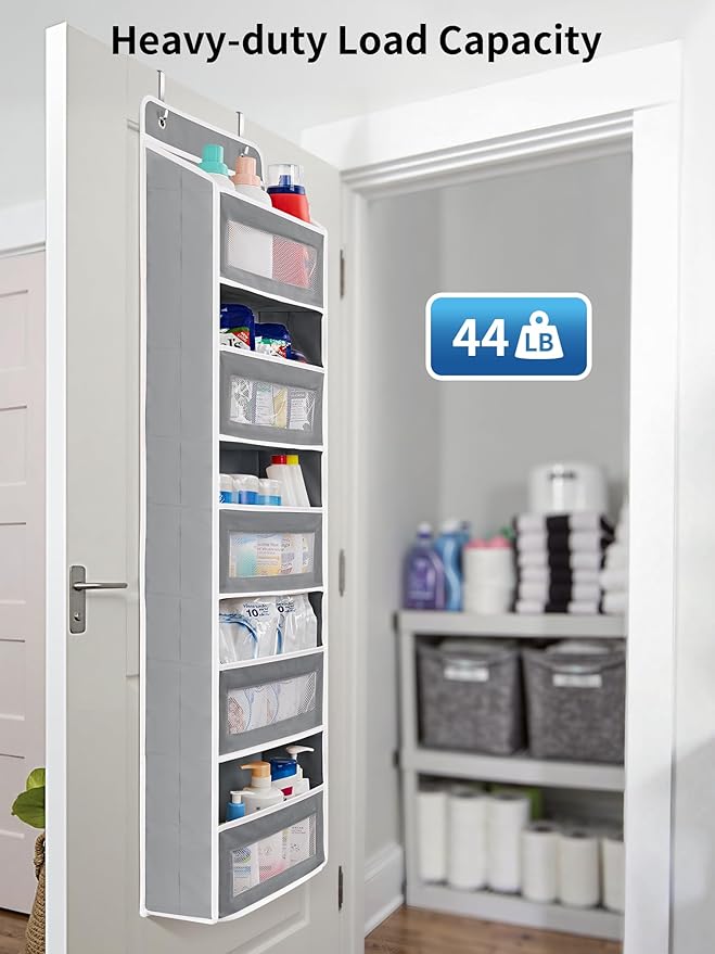 JARLINK Over the Door Organizer for Bedroom, Pantry, Bathroom, 5 Shelf Grey | Anti-Tilt Design, 44 lb Load Capacity, Hanging Door Organizer with 5 Large Capacity Pockets, Behind Door Storage for Nursery - Image 6