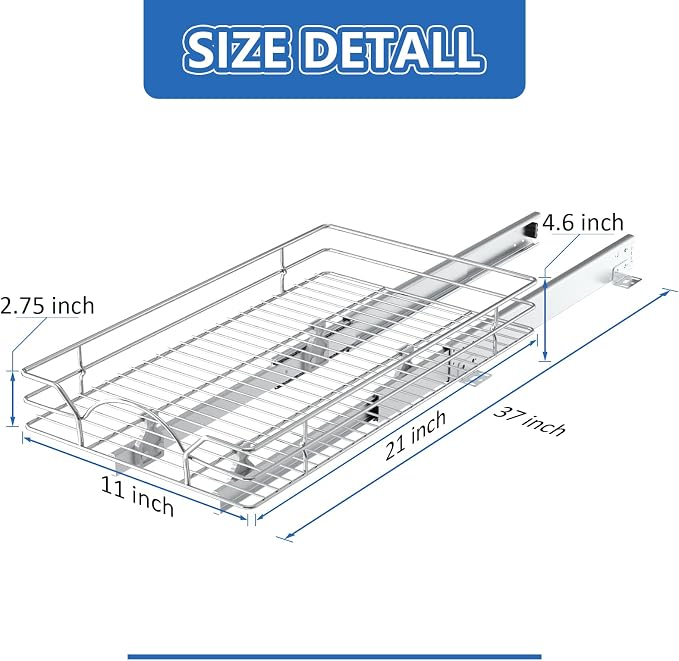 ROOMTEC Pull Out Cabinet Organizer - 11" W x 21" D, Slide Out Storage Shelves, Fits 12.5" Opening - Image 3