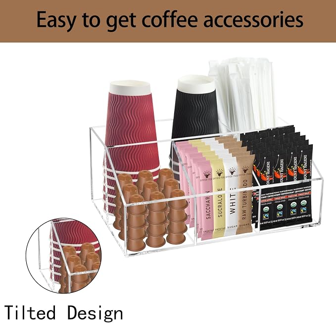 Acrylic Coffee Bar Station Organizer Countertop for Sugar Tea Packets Clear - Image 3