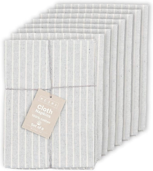 Soft Cloth Napkins Set of 8 - Absorbent Dinner Napkins for Everyday Use, Cotton Blended Table Napkins Washable, Perfect for Table Settings, Parties, & Lunchboxes - Striped (Grey) 19.5x18.5 in by MEEMA