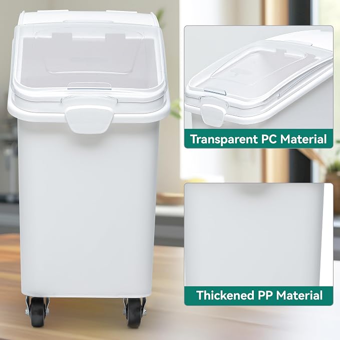 YITAHOME 27 Gallon Ingredient Bin, Commercial Food Container with 625 Cups, Large Flour Storage Container Bin with 360° Wheels, Scoop and Lid for Kitchen, White - Image 5