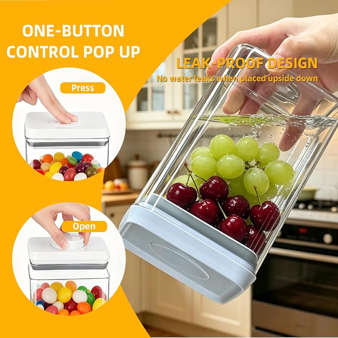 Pop Push Button Airtight Food Storage Containers 3 Pack (1.8Qt) | BPA-Free Stackable Rectangular Canisters for Coffee Beans, Snacks, Cereal, Grains, Dry Food - Image 6