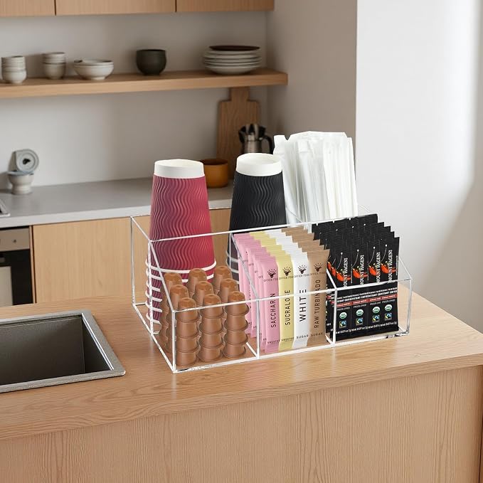 Acrylic Coffee Bar Station Organizer Countertop for Sugar Tea Packets Clear - Image 6