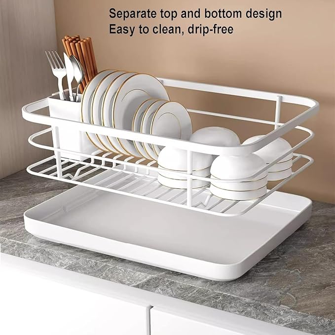 Dish Drying Rack for Kitchen Counter,Large Capacity Dish Drying Rack,Stainless Steel Dishes Drainer with Utensil Holder,Multifunctional Kitchen Utensil Holder with Dishes Racks and Tray (Black) - Image 3