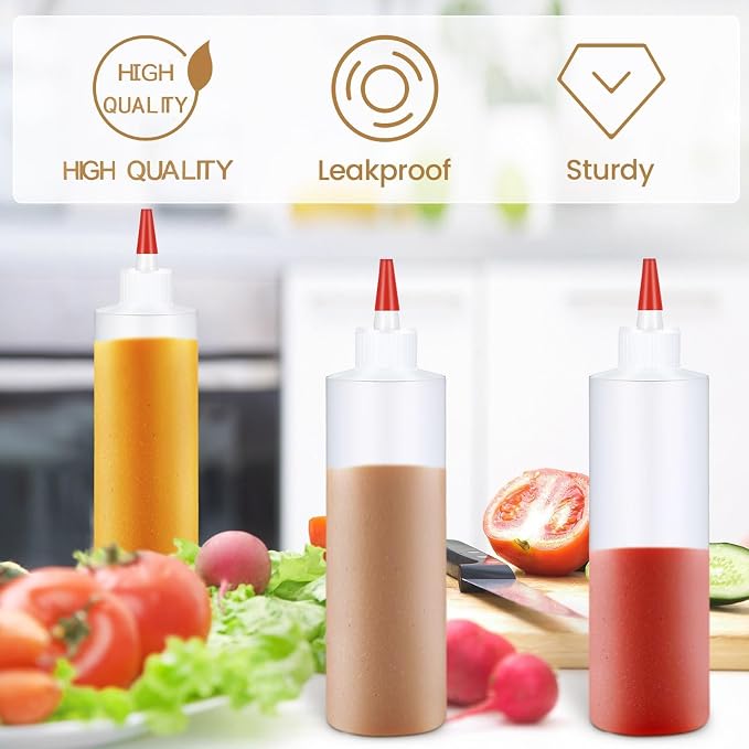 Yaomiao 30 Pack 16 oz Plastic Squeeze Bottles for Condiments Sauces Empty Leak Proof Squeeze Bottles Squirt Containers with Red Tip Cap for Ketchup, Condiments, Olive Oil, Glue - Image 5