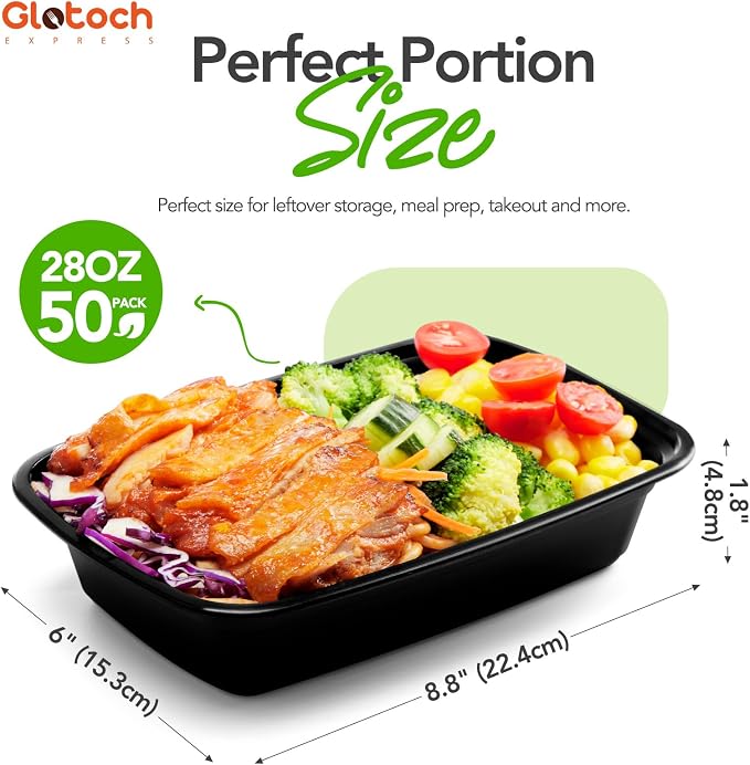 Glotoch Meal Prep Containers with Lids, 28 oz, 50 Pack (100-Piece) | Reusable BPA-Free Takeout Containers, Leakproof and Durable, Microwave, Freezer and Dishwasher Safe, for Meals and Salads - Image 2