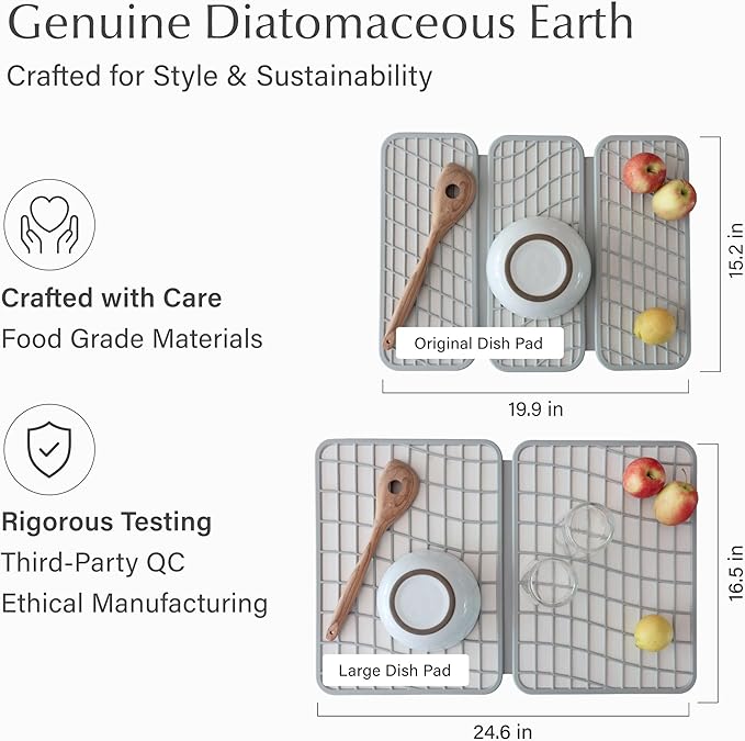 Dorai Home Dish Pad - Collapsable Stone Dish Drying Mat with Diatomaceous Earth for Quick Drying - Ultra Absorbent - Encased in Silicone - Eco-Friendly, Foldable - Original 19.9"x15.2" Sandstone - Image 5