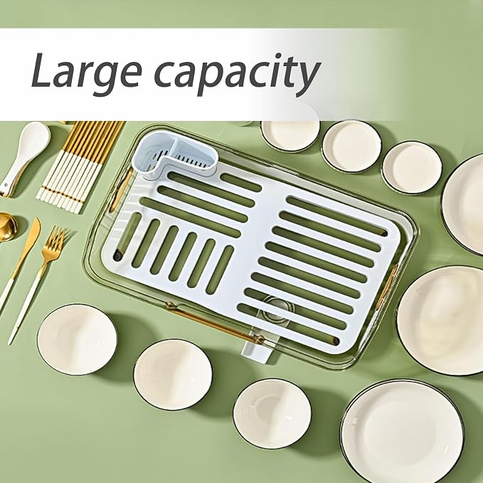 Dxcaicc Dish Drying Rack for Kitchen Counter, Drying Rack with Utensil Holder,Holder for Kitchen Dish Drainers for Kitchen Counter Storage, 17X5x10 Inch,Green - Image 6