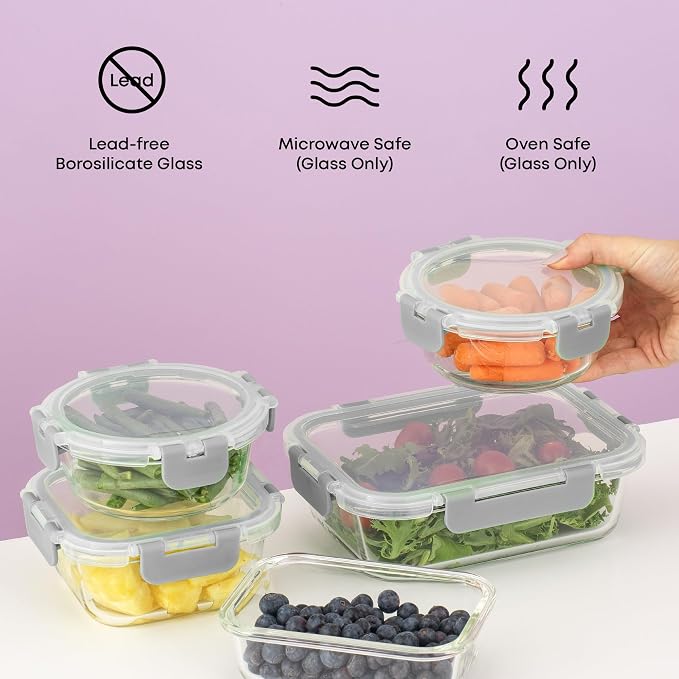 JoyJolt 24pc Borosilicate Glass Storage Containers with Lids | 12 Airtight/Freezer Safe Food Storage Containers for Pantry and Kitchen | Meal Prep Container for Lunch | Glass Tupperware Set - Image 5