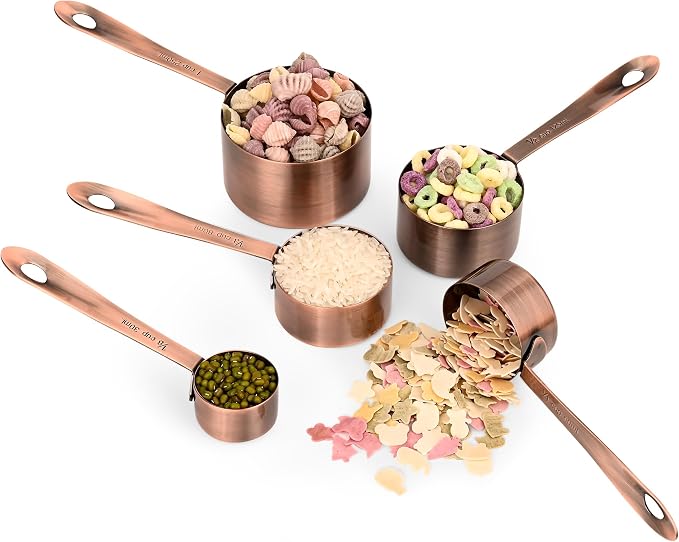 Measuring Cups and Spoons Set, Copper Measuring Cups and Spoons Set for Kitchen & Baking, Stainless Steel 5 Measure Cups & 6 Spoons for Drying&Liquid, US & Metric Measuing Tool - Image 2