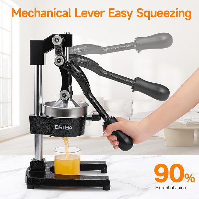 OSTBA Cast Iron Manual Citrus Juicer, Heavy Duty Hand Press Orange Juicer with Stainless Steel Cup & Strainer, Commercial Grade Lemon Squeezer for Orange, Lemon, Lime, Grapefruit, Pomegranate - Image 6