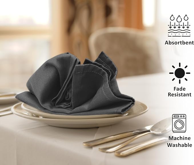 Ruvanti Cloth Napkins Set of 12, 18x18 Inches Napkins Cloth Washable, Soft, Durable, Absorbent, Cotton Blend. Table Dinner Napkins Cloth for Hotel, Lunch, Restaurant, Weddings, Parties - Dark Grey - Image 2