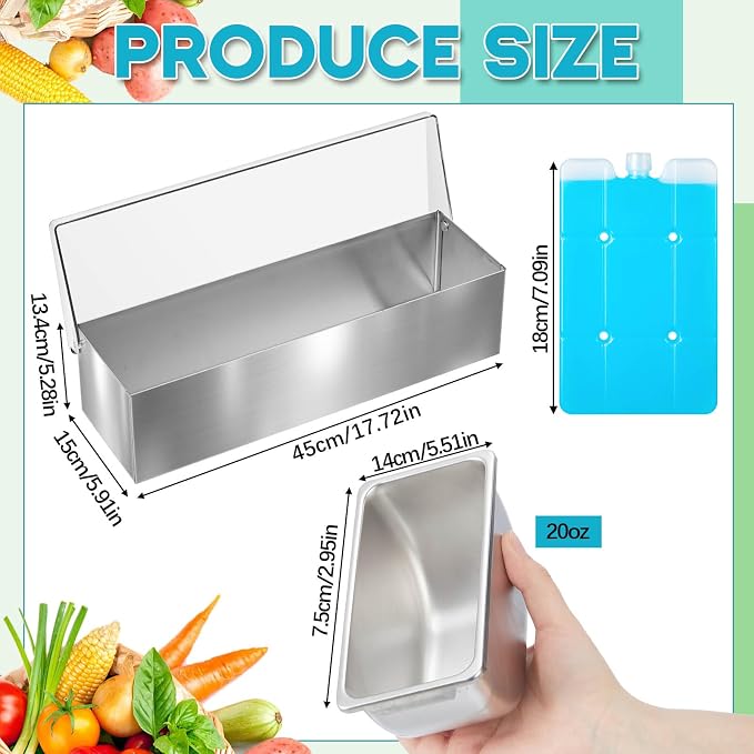 Boao 6 Slot Ice Chilled Stainless Steel Condiment Caddy with 4 Ice Packs, 20oz Compartment Garnish Tray, Toppings Containers with Lids for Summer Bar BBQ Picnic Sauce Fruit Party Food Station - Image 3