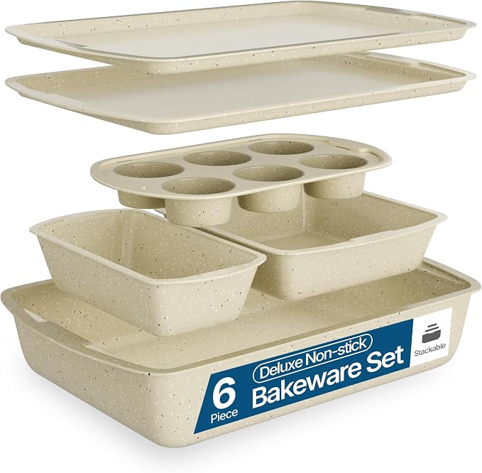 Bakken Swiss - Bakeware Set – 6 Piece – Stackable, Deluxe, Non-Stick Baking Pans for Professional and Home Cooking – Carbon Steel, White Stone Coating by Unknown