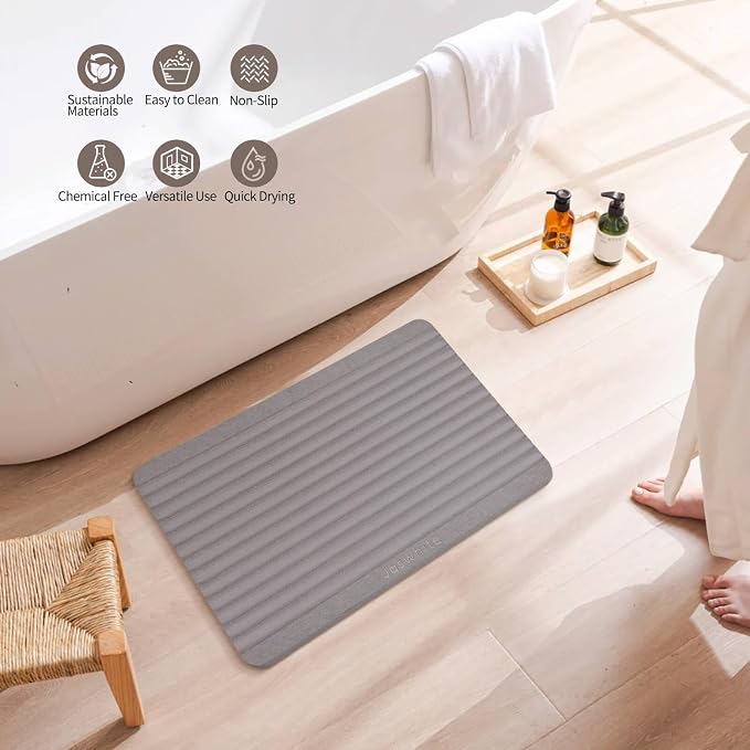 Stone Dish Drying Mat - Large Foldable Marbled Quick Drying Dish Mats, Stone Coasters Set of 4 Collapsible Ultra Absorbent Diatomaceous Earth Mats for Kitchen Counter Bathroom (Grey-REC) - Image 4