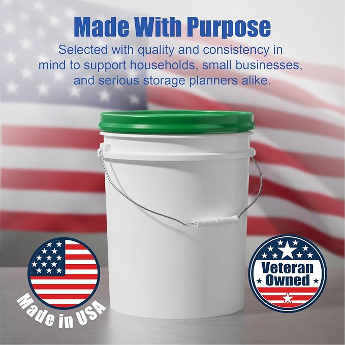 5 Gallon Bucket - Food Grade w/Lid BPA-Free, White/Green, 3 | Airtight Gamma Seal Screw-On Lid, Heavy-Duty 90 Mil HDPE Plastic, Food Safe and Durable Container, Bulk Storage, Made in USA - Image 7