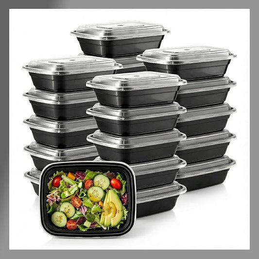 Meal Prep Containers [50 Set] x [16 oz] with Lids, 1 compartment, Stackable, Reusable, Leakproof, Food Safe, Microwave, Freezer & Dishwasher Safe for Food Prep Storage Bento (50 Set, 16 oz) by Pokanic%C2%AE