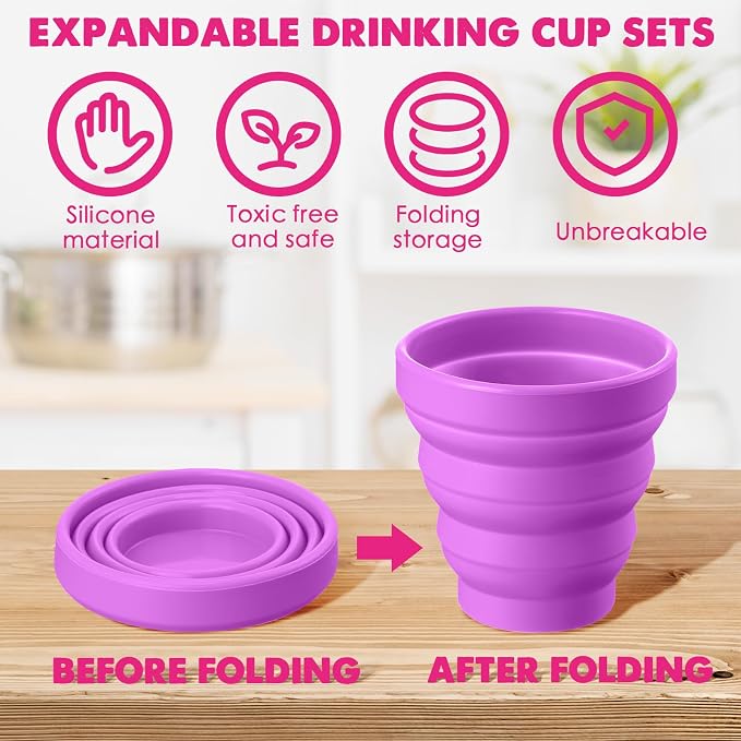 Umigy Silicone Collapsible Cup Without Lids Travel Portable Foldable Cup Colorful Reusable Collapsible Shot Cup Expandable Drinking Cup for Kids Traveling Outdoor Hiking, 12 Colors - Image 3