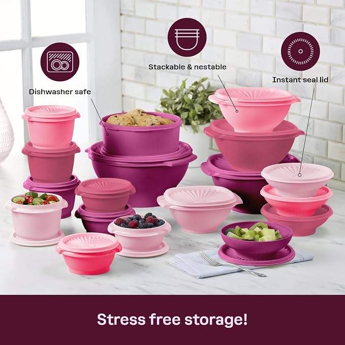 Tupperware Heritage Collection, New 36 Piece Food Storage Container Set in Vintage Pink, Dishwasher Safe and BPA Free (18 containers, 18 lids) - Image 5