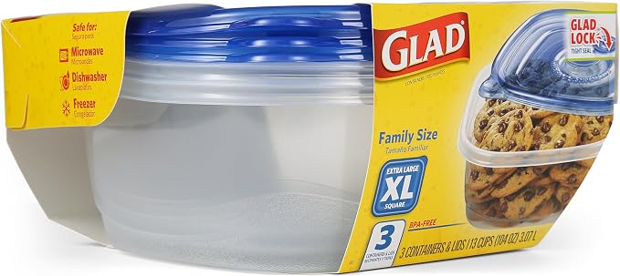 Glad GladWare XL Square Food Storage Containers, 104 Oz, 3 Count | BPA-free, dishwasher-safe containers for leftovers, meal prep, and freezer storage; family-size capacity - Image 3