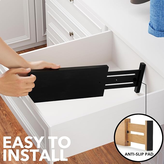 SpaceAid Bamboo 4 Pack Dresser Drawer Dividers, 4.65“ High Adjustable 12.5“-17” Drawer Organizers, Expandable Organization for Clothing, Clothes, Dressers, Black - Image 6
